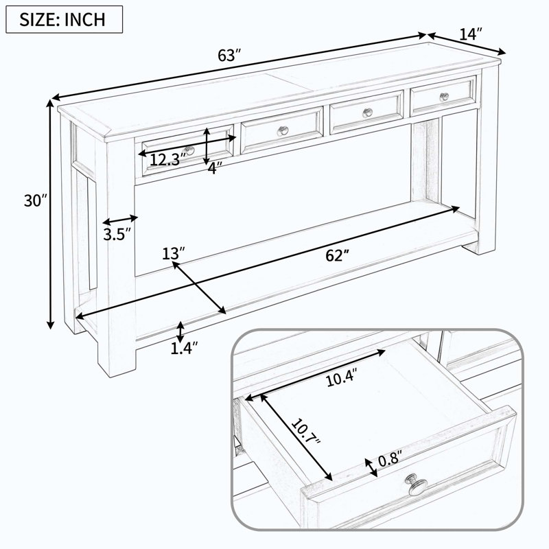 3-Drawers Storage  Console Table with Bottom Shelf for Entryway Hallway, Dark Blue