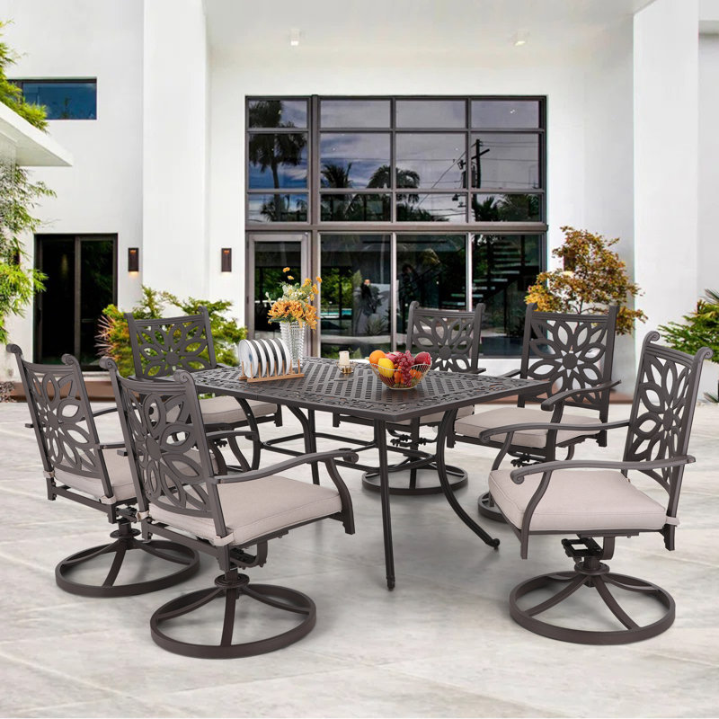 Carli 6 - Person Patio Dining Set with Rectangular Table , Cushions Included