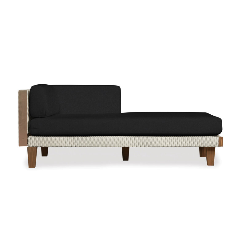 Catalina Outdoor Teak Chaise Lounge, Canvas Black Sunbrella® Canvas, Linen