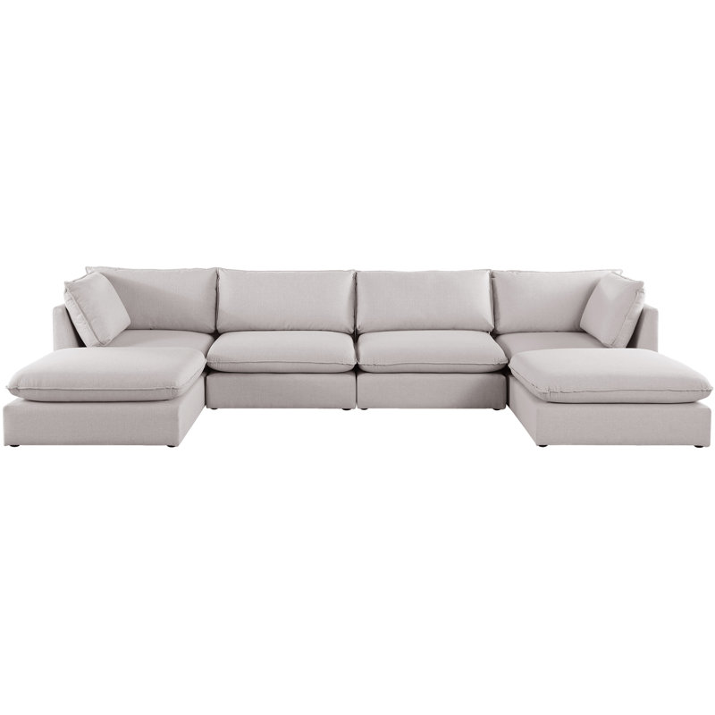 Tupman Upholstered U-Shaped Sectional Reversible, Beige Linen Textured Fabric