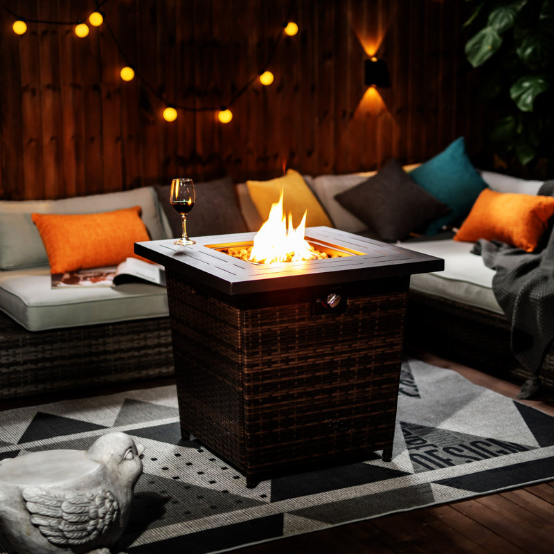 28Inch Wicker Square Fire Pit Table