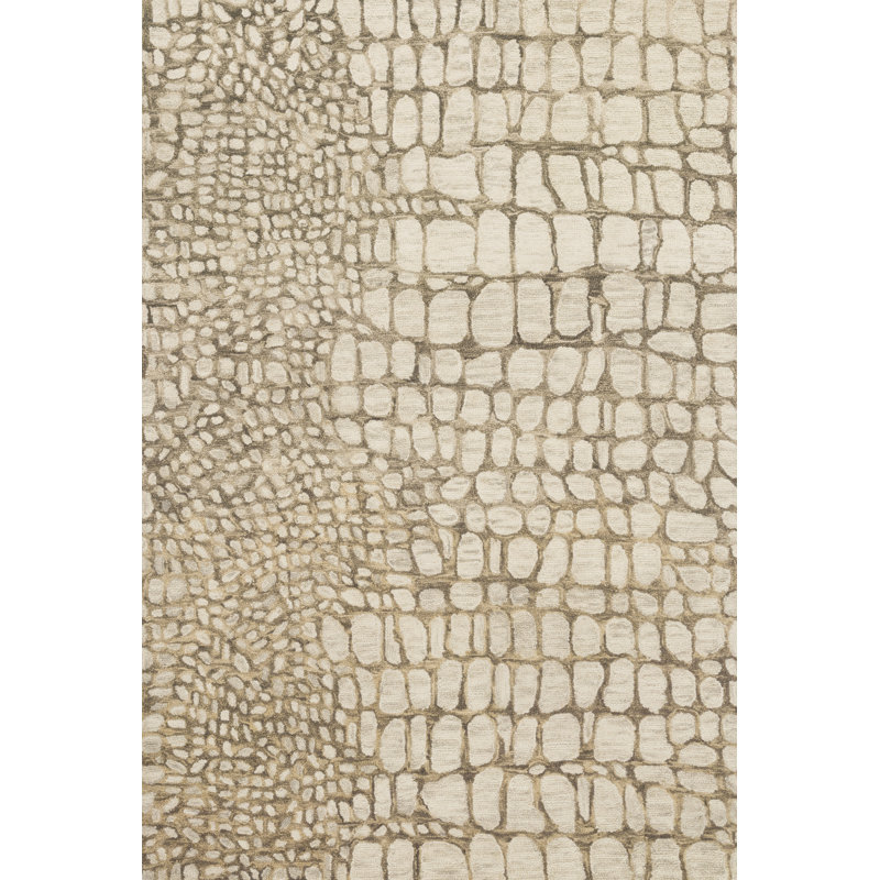 Tapis beige / ivoire en laine crocheté à la main Masai, Rectangle 5 pi x 7 pi 6 po
