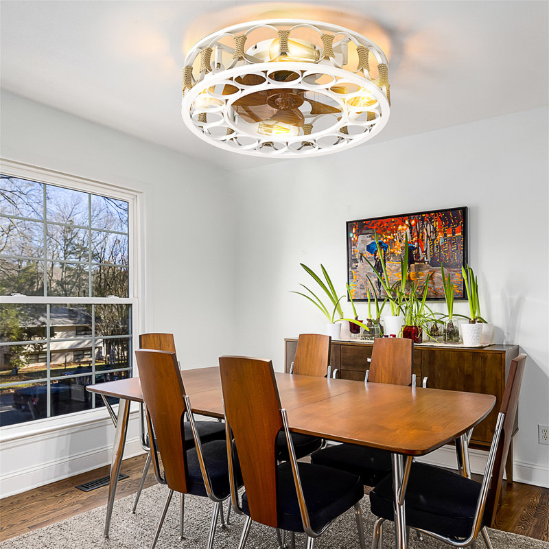 Caged Ceiling Fan With Lights Remote Control, modern Ceiling Fan, Fans, 4 LED Bulbs Include