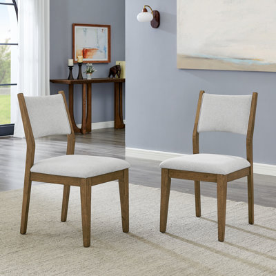 De 2 chaises de salle à manger en chêne et noyer en tissu gris, assise de 19,5 po de hauteur, convient aux chaises de campagne française 2, poids de 35 lb, repas décontractés et confortables