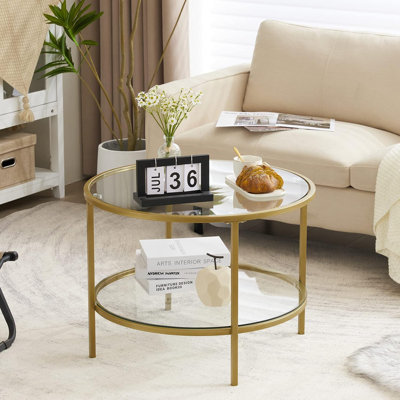 VINGLI Double Coffee Table Round Glass 78*78*49Cm