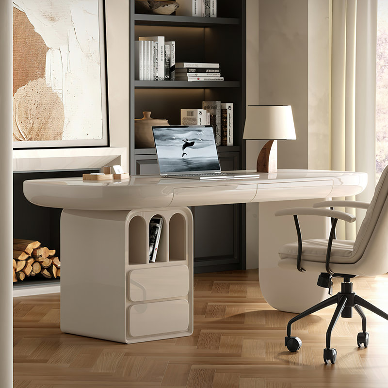 Drish Modern Cream Office Desk With Drawers