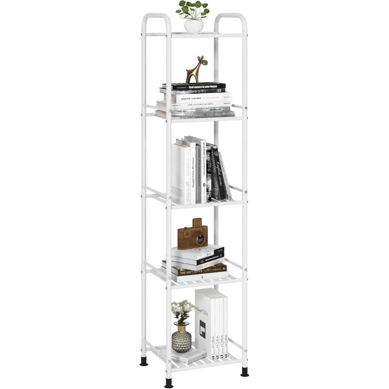 5 Tier Narrow Bathroom Shelving Unit, Kitchen Storage Rack Organizer Metal Corner Shelf For Living Room Laundry Pantry (Matte White, 5 Tier)