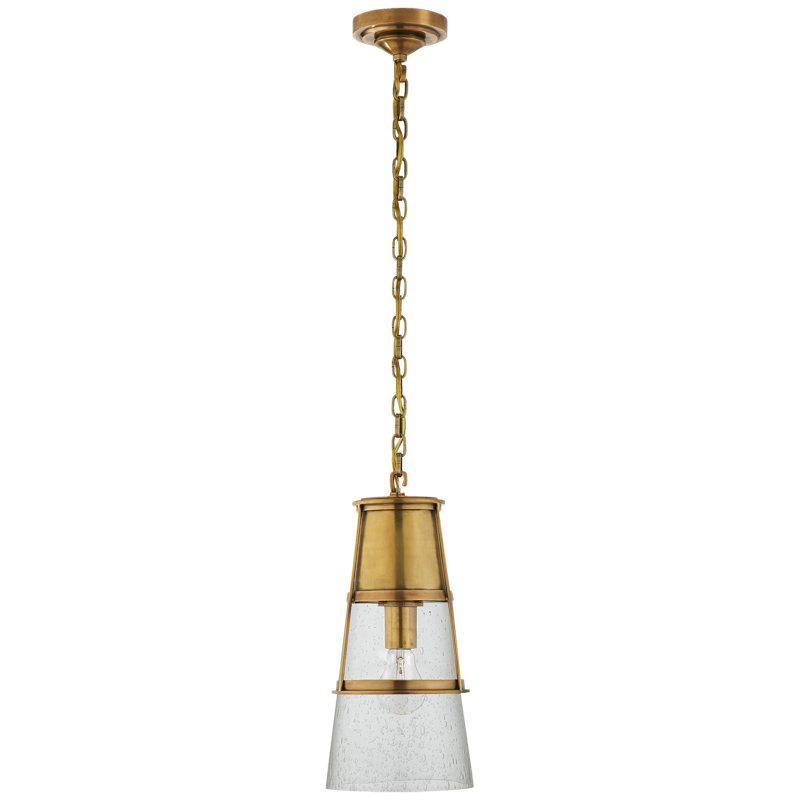 Thomas O'Brien Robinson Small Pendant, Seeded, 15" H x 7.5" W x 7.5" D, Hand-Rubbed Antique Brass