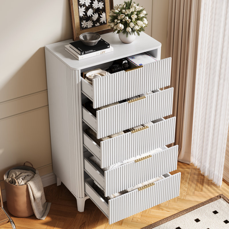 Fluted Dresser For Bedroom With Drawers Set Of 2, White