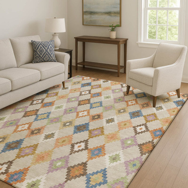 Tapis pour enfant Villers lavable à la machine de qualité supérieure, Beige, 8 pi x 10 pi