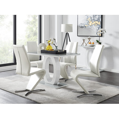Scottsmoor Modern High Gloss Halo 4 Seater Dining Table Set with Luxury Faux Leather Dining Chairs