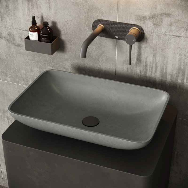 Lorca Gothic 22" L x 15" W x 5" H Gray Handmade Rectangular Vessel Bathroom Sink