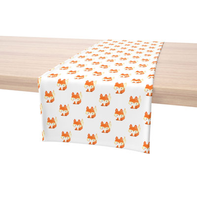 Table Runner, 100% Cotton, 16X108", Hand Drawn Foxes