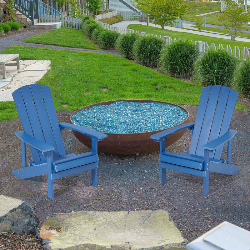 Bergenfield Patio Adirondack Chair HIPS Plastic Chair, Navy Blue