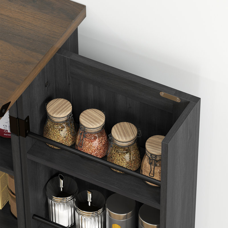 Kitchen Pantry Cabinet with Adjustable Shelves Storage Cabinet Black, Black