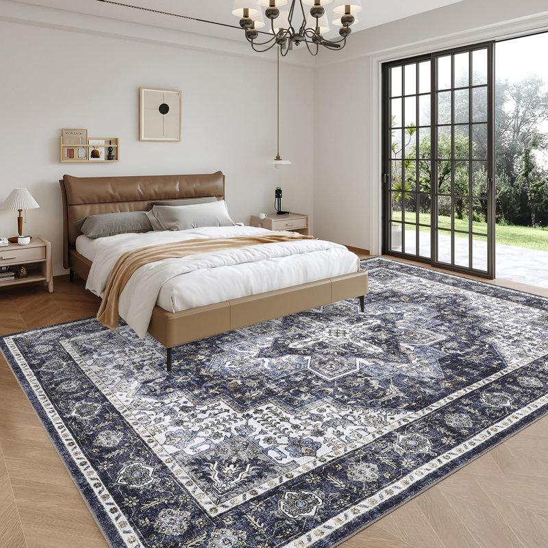 Machine Washable Vintage Rug Non Slip Rug Retro Floor Cover Foldable Carpet for Living Room Bedroom Playroom Dorm Home Office