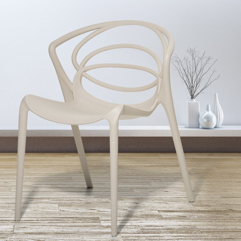 Stacking Patio Dining Side Chair, Beige