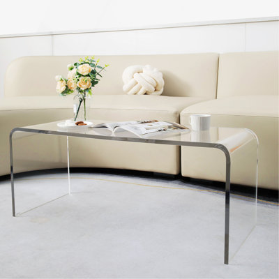 Table basse 39,25 "de long rectangulaire en acrylique avec cascade de 15 mm d'épaisseur, transparent