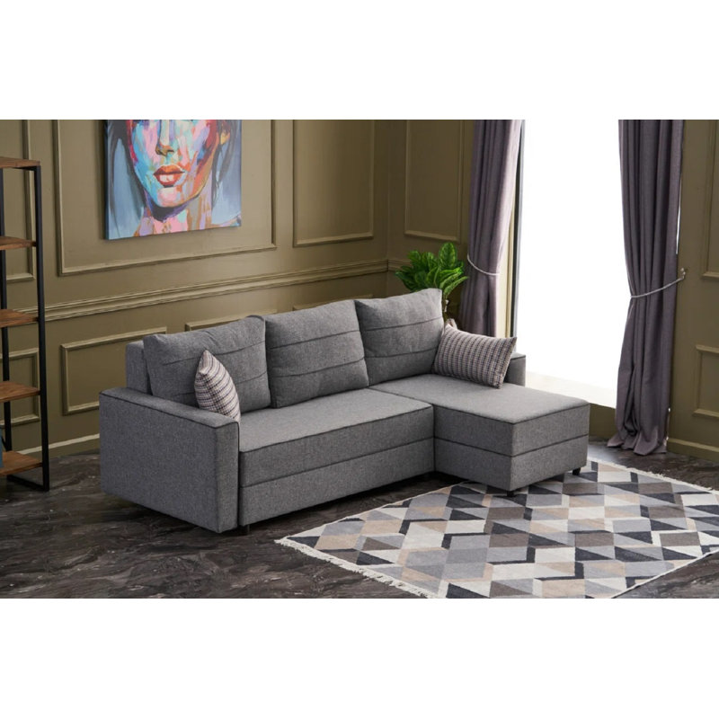 Canapé-lit large de 95,3 po Ellayna, 100 % polyester gris, Accoudoir à droite (vu de face)