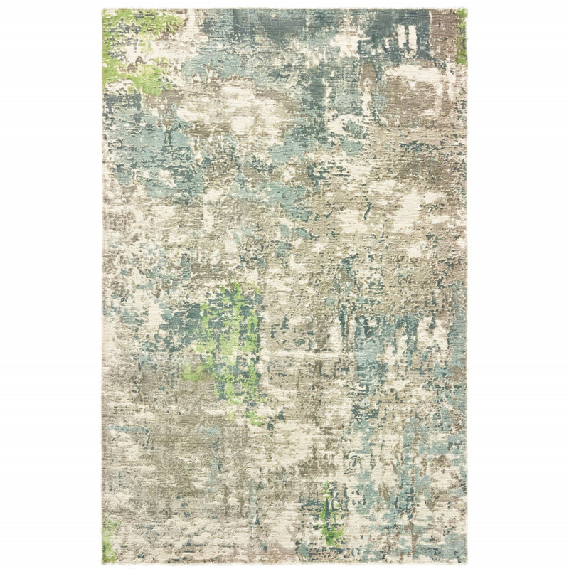 Tapis bleu / vert délavé noué à la main Kirkpatrick, Rectangle 10 pi x 14 pi