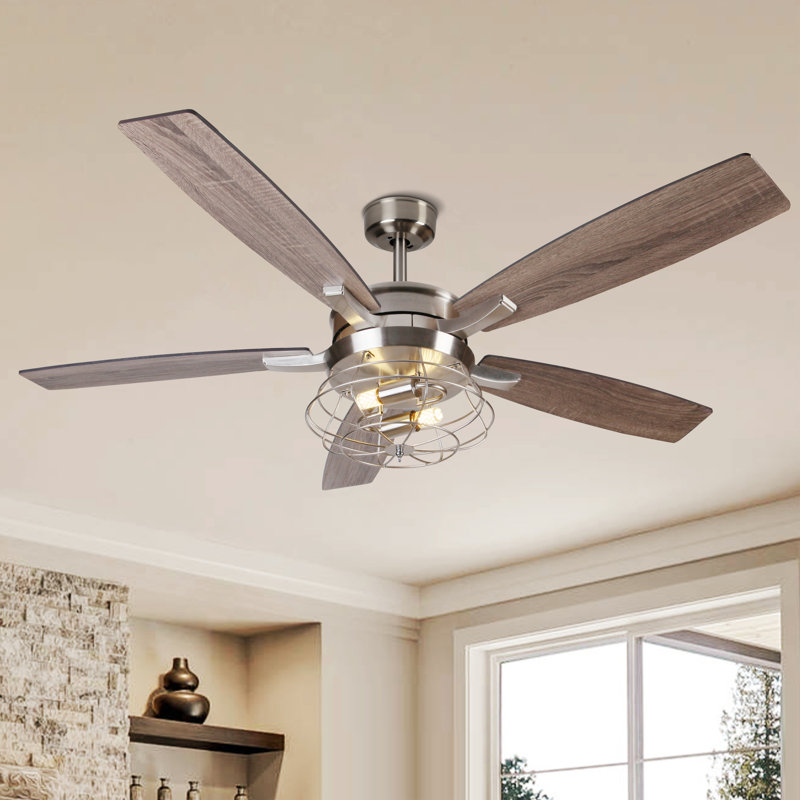 52-Inch Satin Nickel  2-Light 10 speed Farmhouse Vila Ceiling Fan with light and romote control 