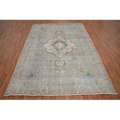Distressed Wool Gray Traditional Area Rug 9x12