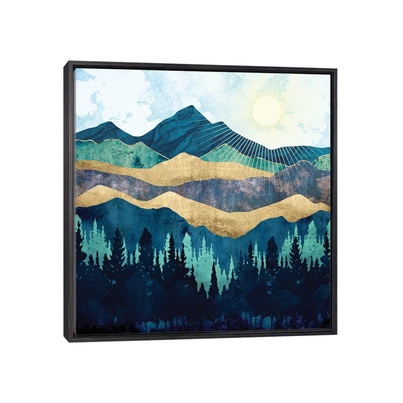 " Blue Forest ", Distressed Black Floater Framed, 37" H x 37" W x 1.5" D