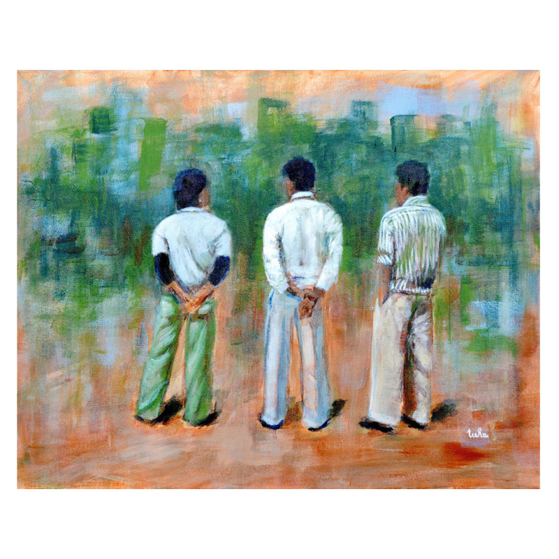 Trois hommes à l'aise | Acrylique sur toile | Par Usha Shantharam