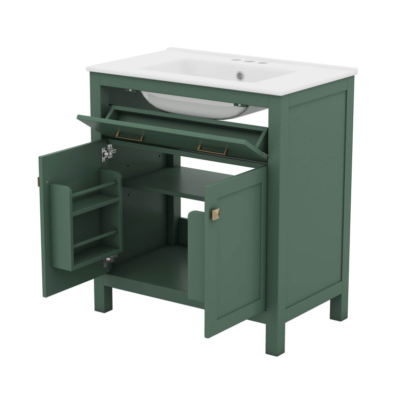 Ensemble de meuble-lavabo 60 po avec double meuble-lavabo et double lavabo en céramique, Vert