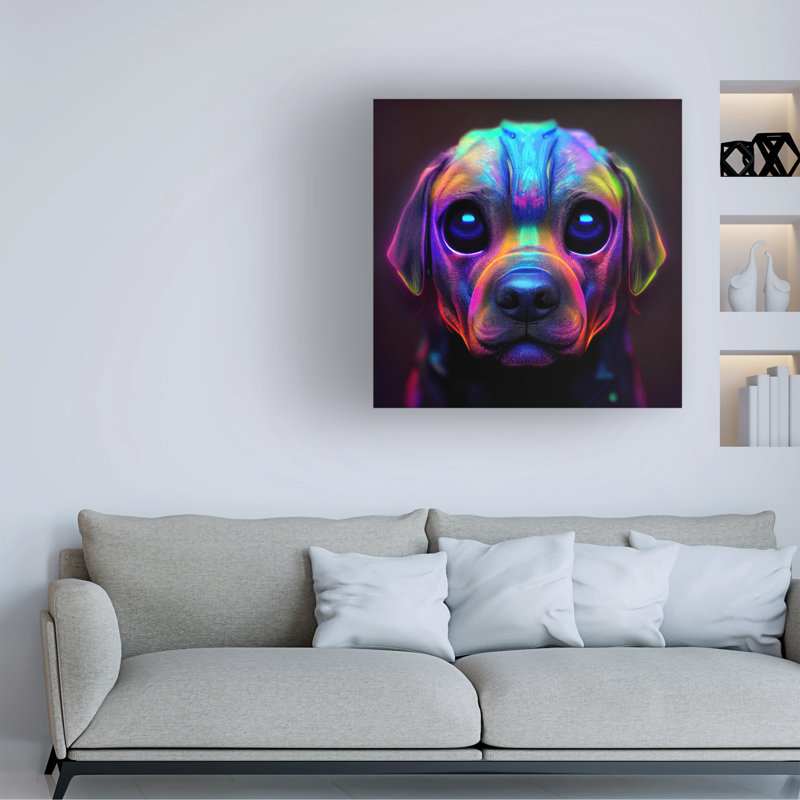 Art mural sur toile tendue - "Wumples" Dog ", art mural pour salon, chambre à coucher ou bureau - 35 x 35