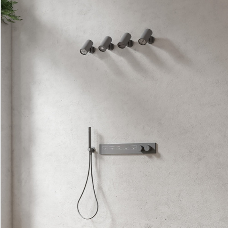 Système de douche thermostatique à DEL à 5 fonctions avec pluie et cascade Milan Modern