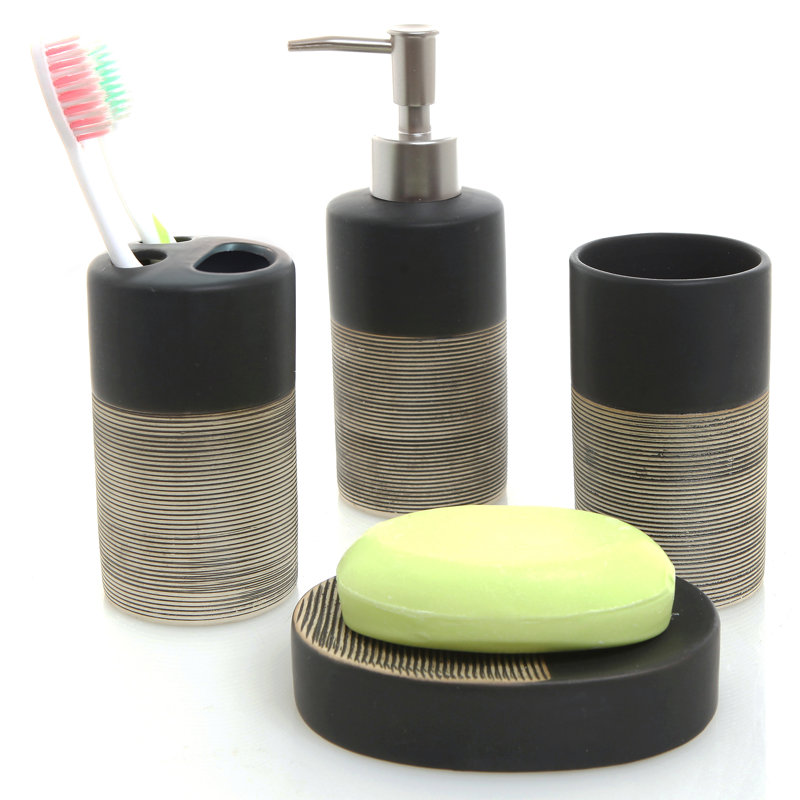 4 Piece Bathroom Accessory Set, Black/Grey