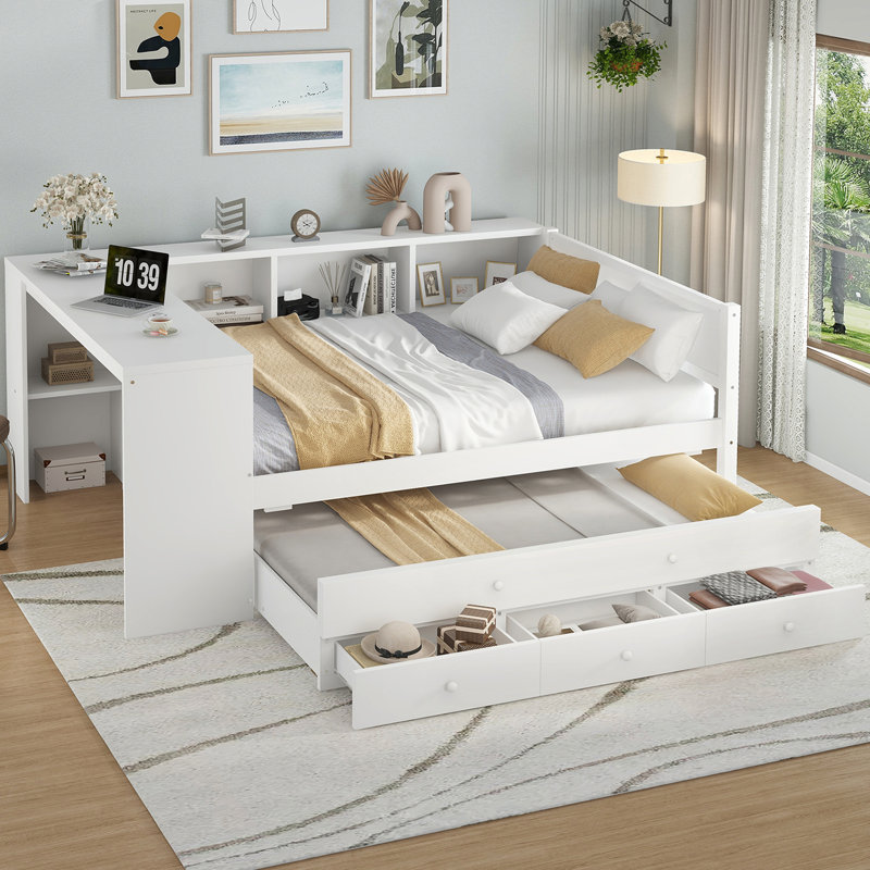 Lit de jour double avec couchette, Blanc