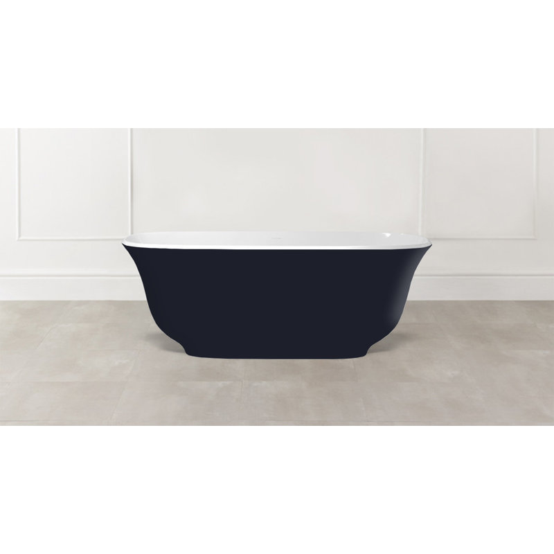 Amiata Painted 64-3/4" x 31-1/2" Freestanding Soaking Bathtub in Volcanic Limestone with Overflow Hole, Black Blue