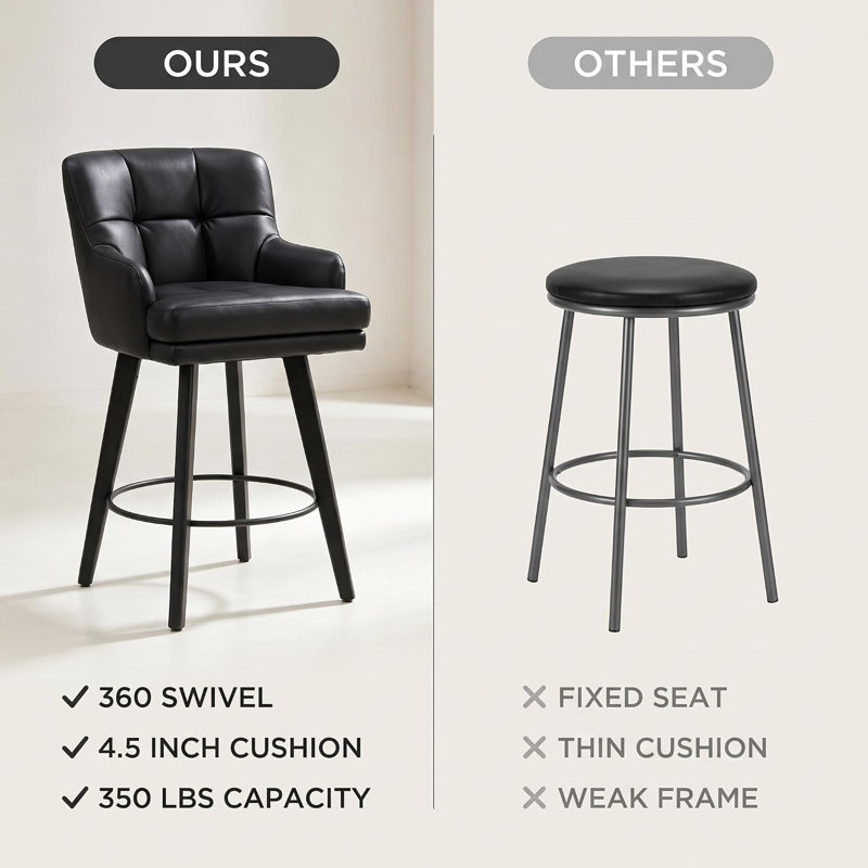 Ensemble de 4 tabourets de bar pivotants, chaises de bar rembourrées en PU, noires, Noir, noir, noir, noir, 4
