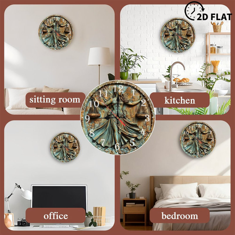 Horloge murale en bois 10 po, mouvement silencieux, à piles (piles AA non incluses), décor artistique, parfait pour les décorations
