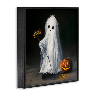 Giclée rétro d'Halloween fantôme et citrouille, design par Lindsay Kivi Fine Art