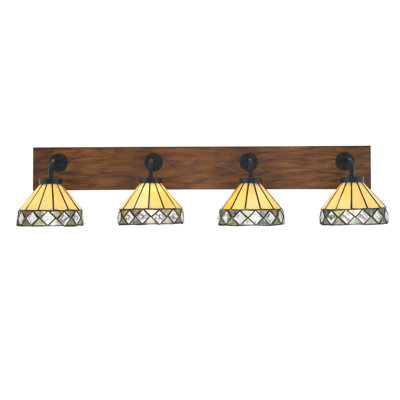 Oxbridge 4 Light Bath Bar Shown With 7" Diamond Peak Art Glass