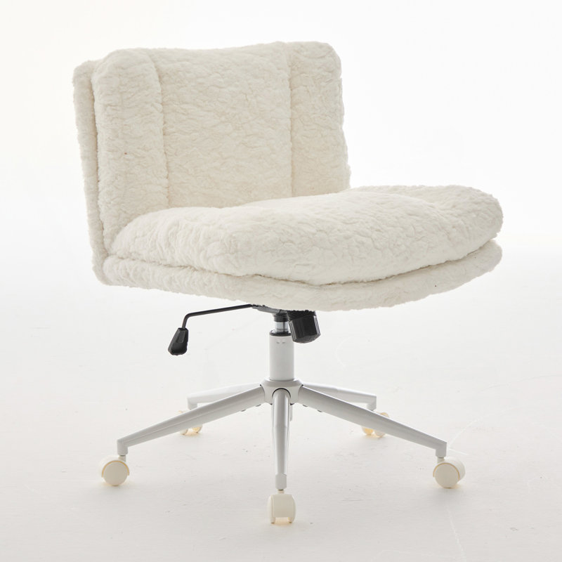 26.4"W Office Chair,Artificial Rabbit Hair Home Office Chair With Metal Base,Adjustable Desk Chair Swivel Office Chair,Vanity Chair