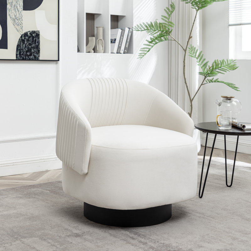 Fauteuil demi-tonneau pivotant rembourré Calik, Velours blanc