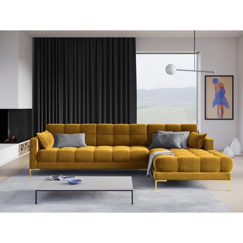 Adoraim 5 Seater Corner Sofa , Gold, Right Hand Facing, Yellow