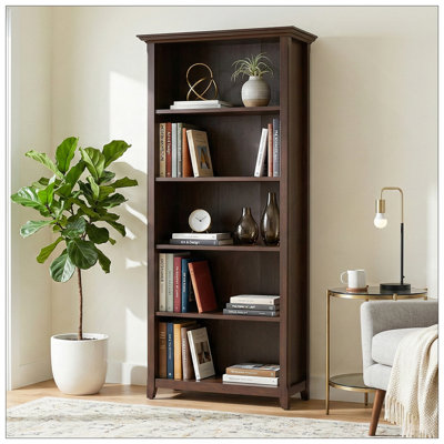 Amherst 30 inch Solid Wood 5 Shelf Bookcase in Russet Brown