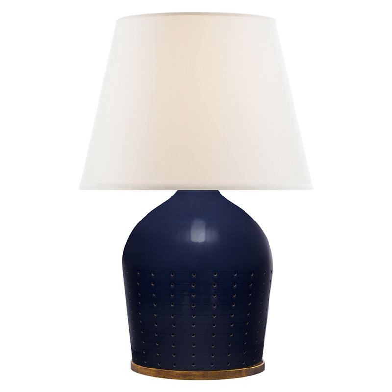 Halifax Table Lamp, Blue Ceramic, White Paper, 36" H x 25" W x 25" D