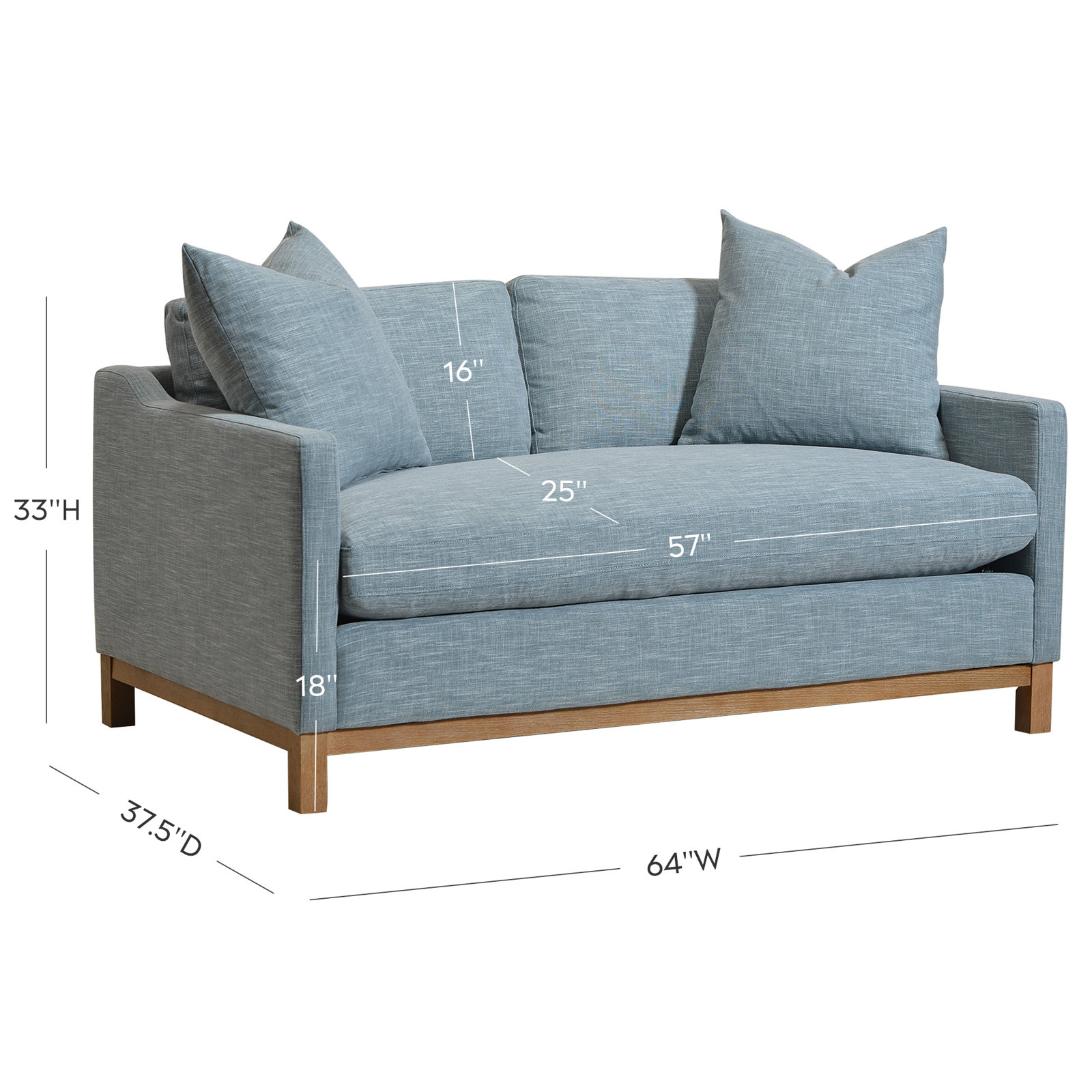 Cami 64'' Upholstered Loveseat, Sky Blue Linen Blend