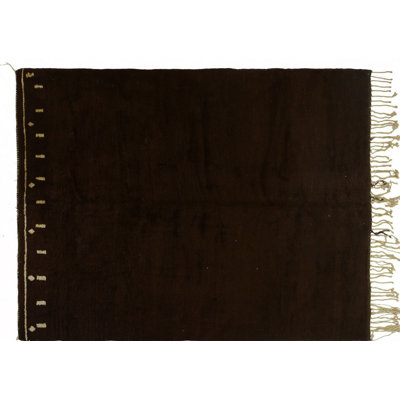 Tapis unique en laine noué à la main brun foncé de 8 pi 8 po x 11 pi 2 po marocain