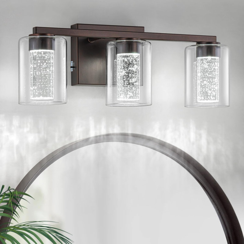 LED Vanity Light With 3 Colour Modes (3000K/4000K/6000K), Dimmable Bathroom Light Fixture With Clear Glass Shade, Eye Protection Wall Light For Mirror