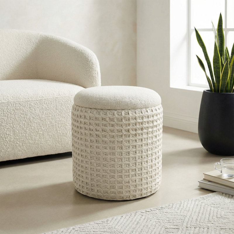 Repose-pieds rond avec rangement Modern, Repose-pieds moderne avec rangement rond - ivoire