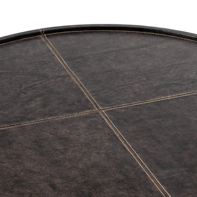 Plateau rond en cuir Forte, H 1,75 po x l 24 po x P 24 po, Noir, noir, noir, noir