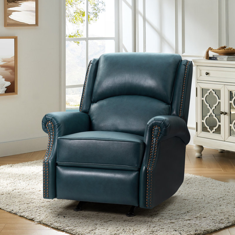 Fauteuil inclinable manuel berçant en cuir véritable de 32,67 po Westhought, Cuir véritable turquoise