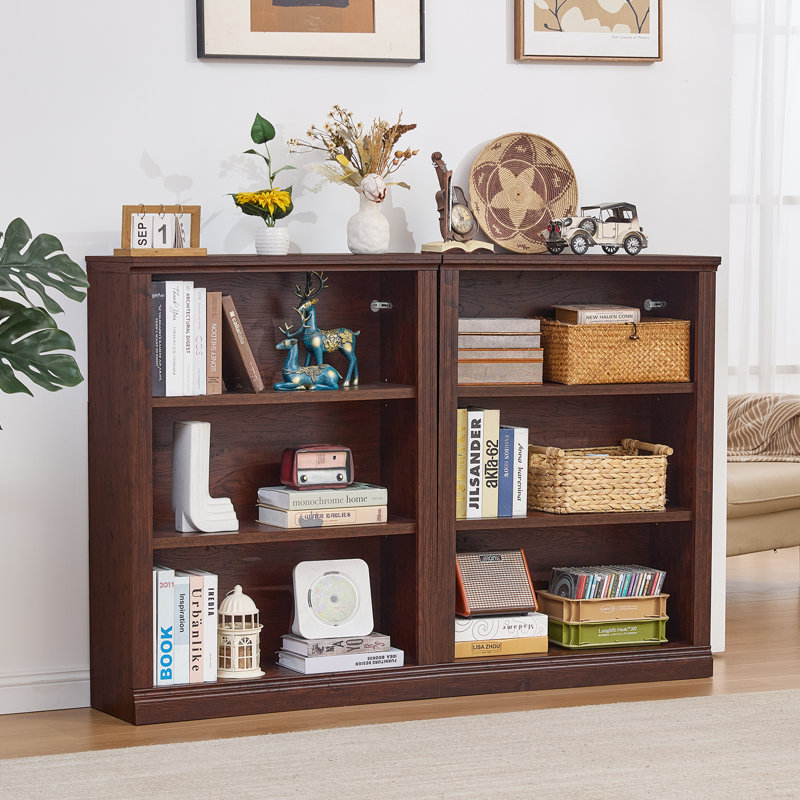 43" Tall Farmhouse Bookshelf Set, Walnut